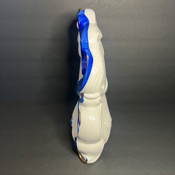 Vintage RARE Hand Painted Porcelain Blue & White Gold Unicorn Quartz Table Clock - Picture 5 of 12